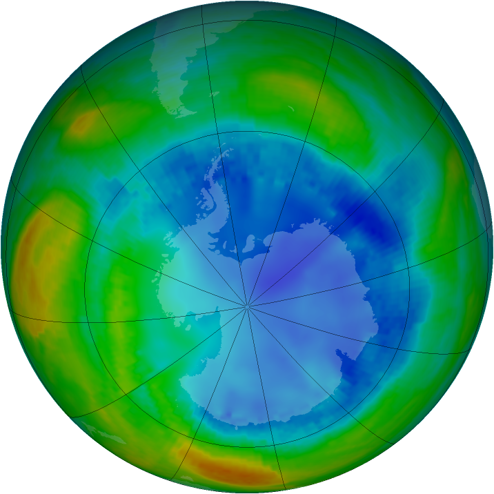 Antarctic ozone map for 09 August 2001